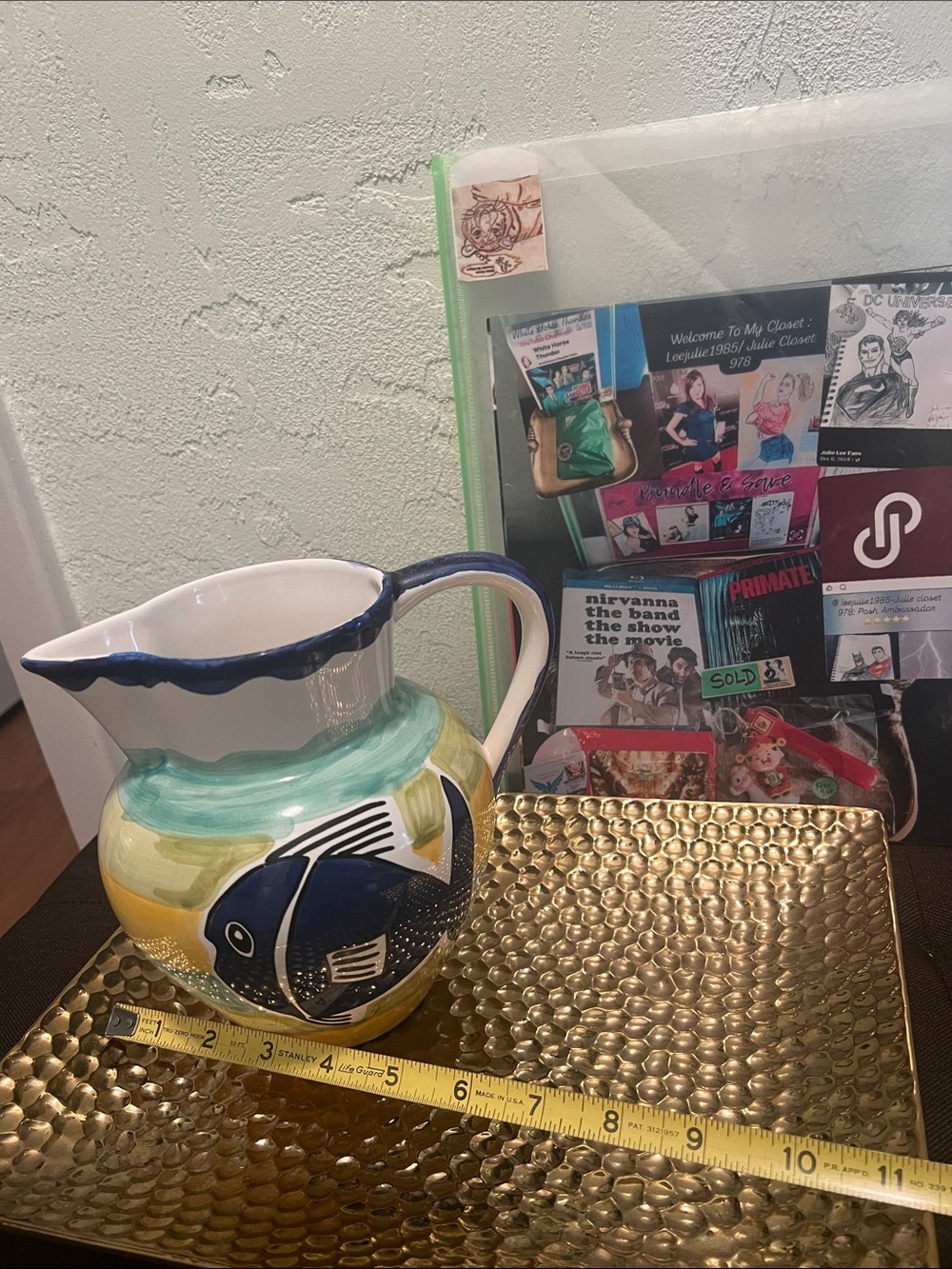 #2305*”5x7” Hand-Painted Blue Fish Ceramic Pitcher - Decorative Pets Fish Vase - Picture 5 of 17